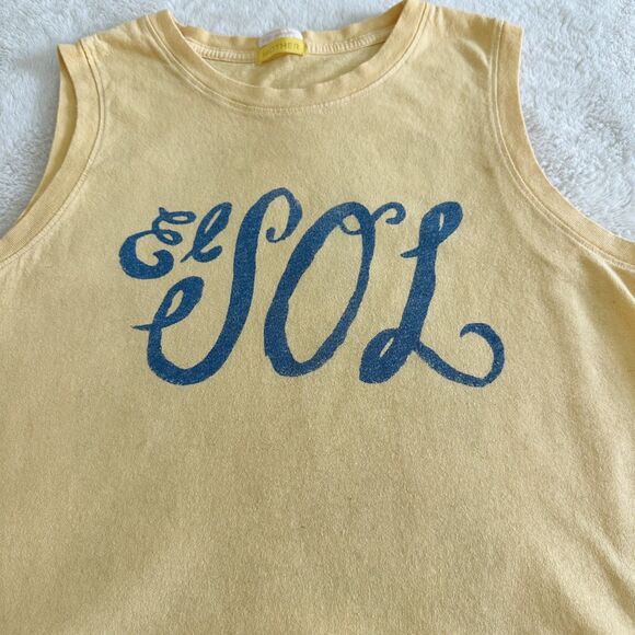 Mother Tank Women's Size S Yellow Blue "El Sol" The Sun 100% Cotton - Picture 2 of 8